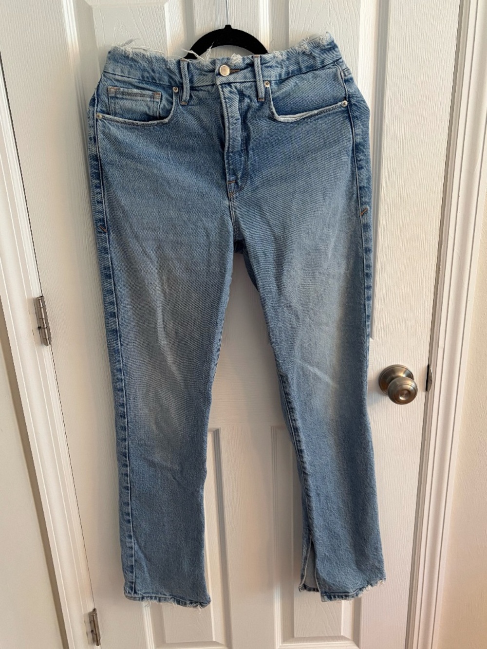 Good American Good Boy distressed split hem women's jeans size 4 / 27